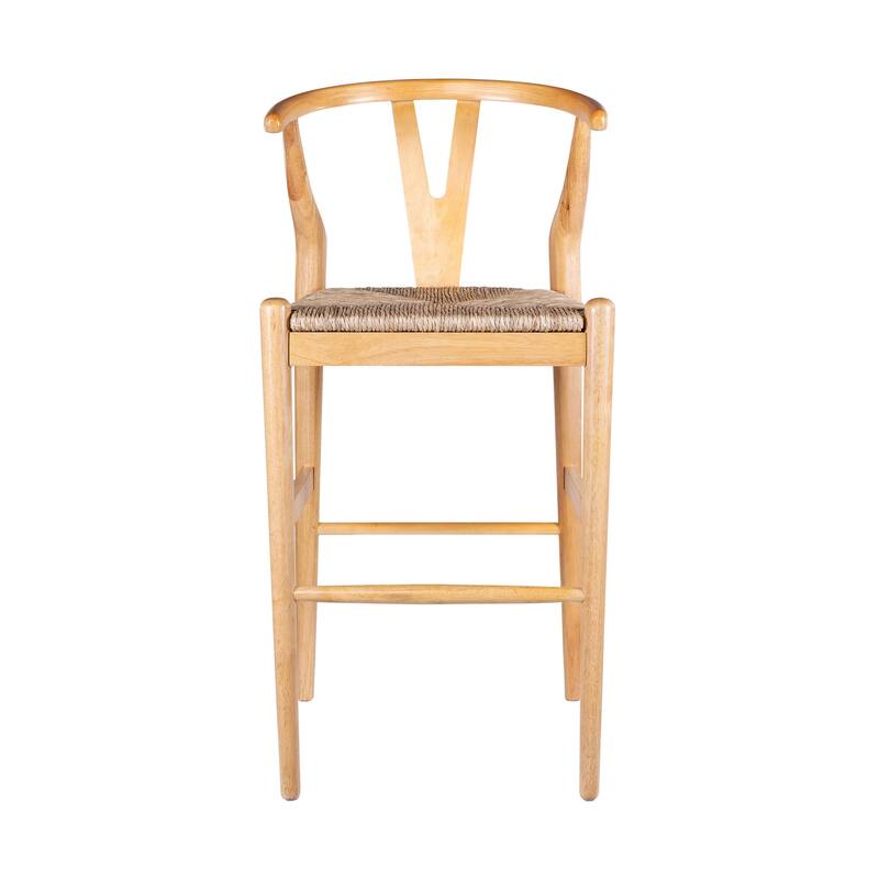 Cera Barstool Chair Set of 2, Handwoven Rope Seat, Natural Brown Wood