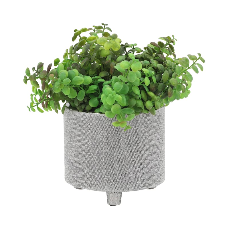 Footed Scratched Planter Pots Set of 2 - Silver, 6/8 in.