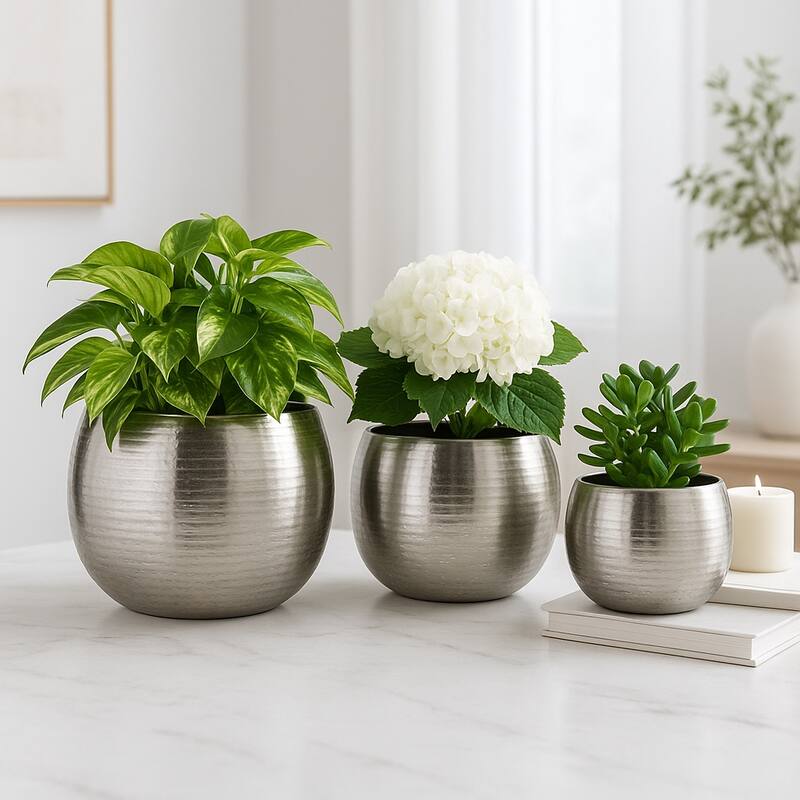 Metal Modern Decorative Planters Garden or Indoor Display (Set of 3) - 14" x 14" x 11"