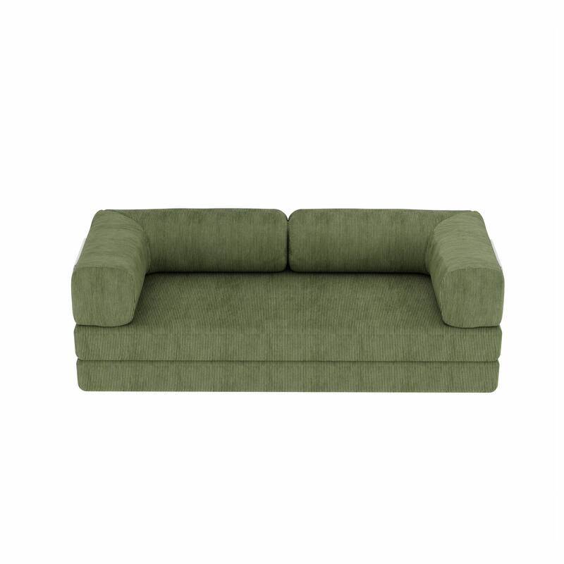 HomeRoots 82" Green Corduroy Modular Stainless Steel Sofa