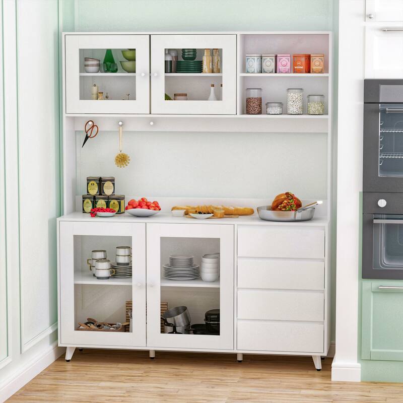 63'' Wide Tempered Glass Door Storage Equipped Sideboards & Buffets - White