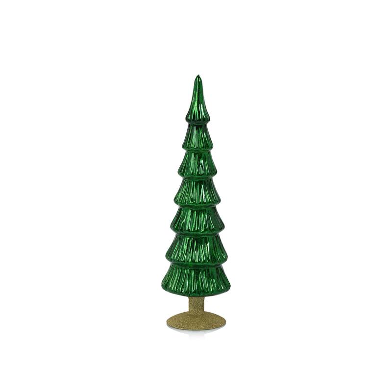 Merrigan 15.25" Glass Tree on Gold Glitter Base, Set of 2 - Classic Green