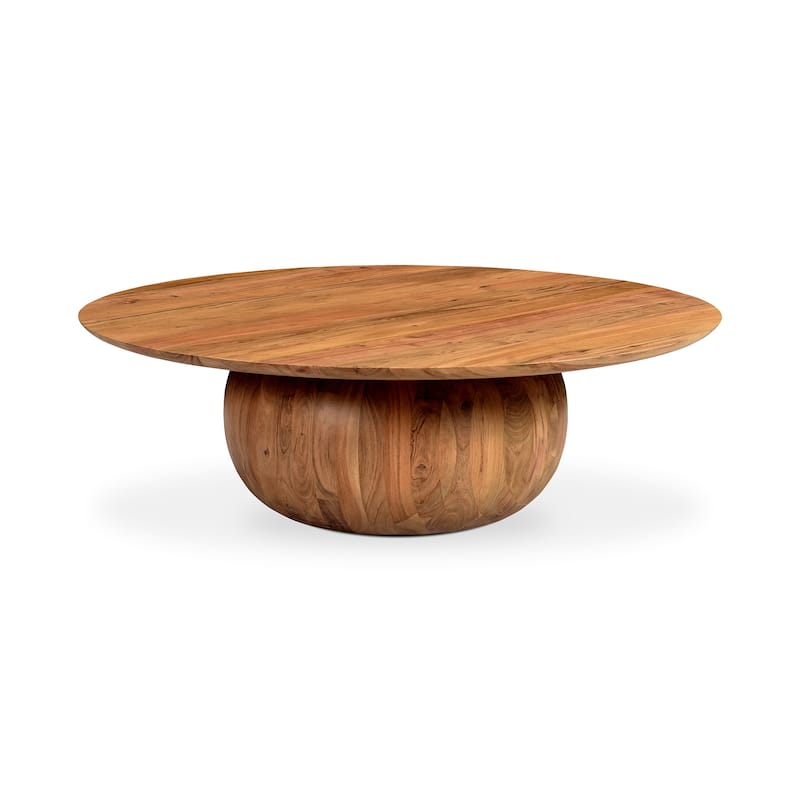 Aurelle Home Modern Solid Acacia Wood Round Base Coffee Table - Large - Natural Acacia