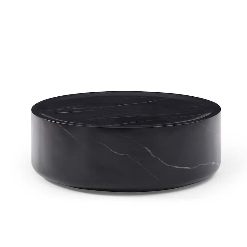 36in Black White Marble MDF Round Coffee Table Fully Assembled
