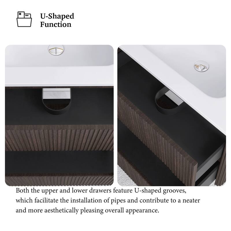 Floating Bathroom Vanity Integrated White Ceramic Sink