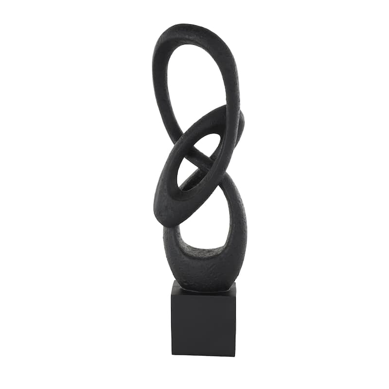 Polystone Abstract Intertwined Loop Decorative Sculpture with Block Base - Black - Roche River Decor