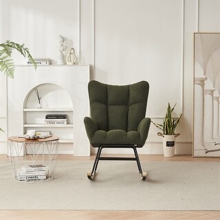 Solid Wood Legs Rocking Chair Nursery with Teddy Fabric Upholstered ...