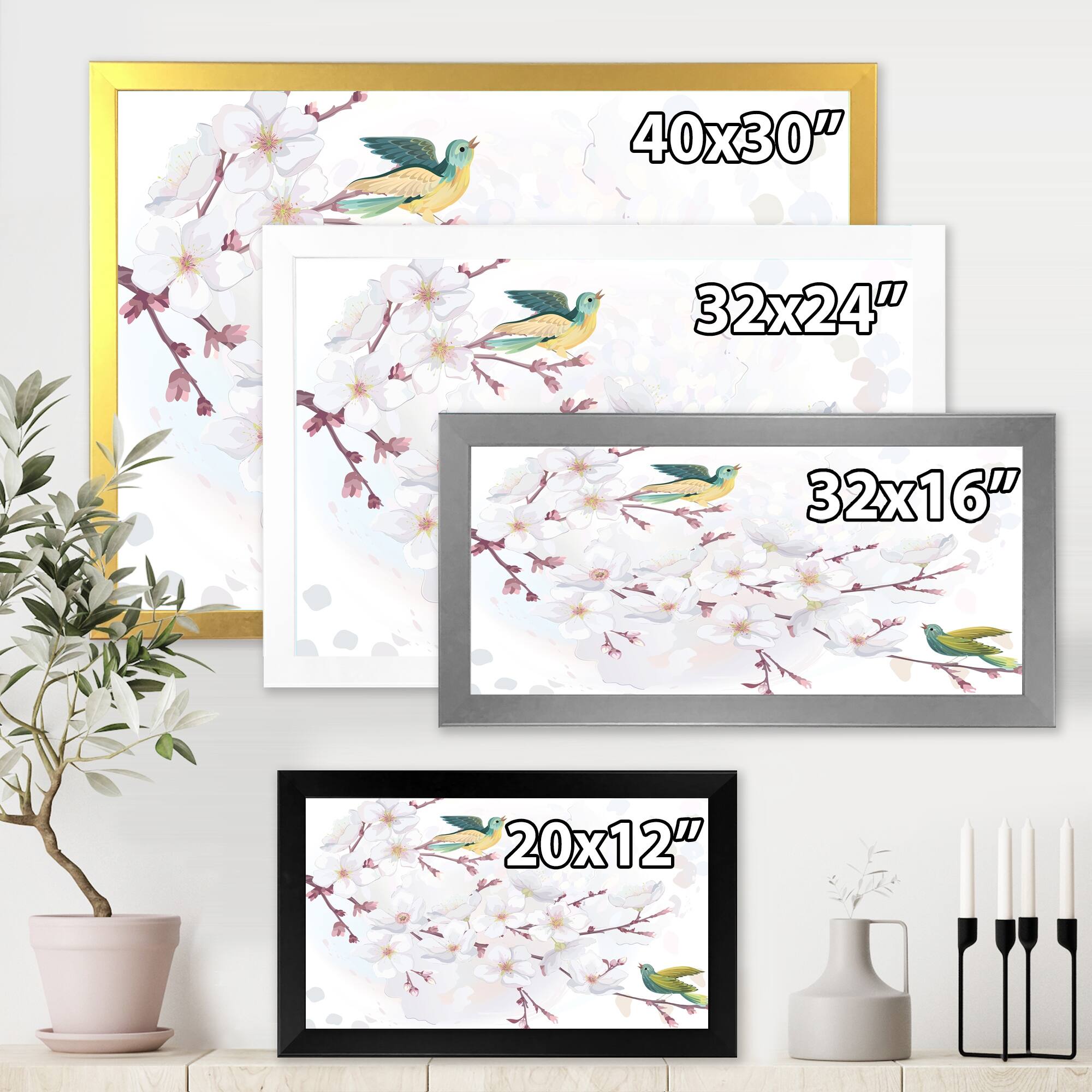 Designart "Blossoming Cherry Tree" Traditional Framed Art Print Bed