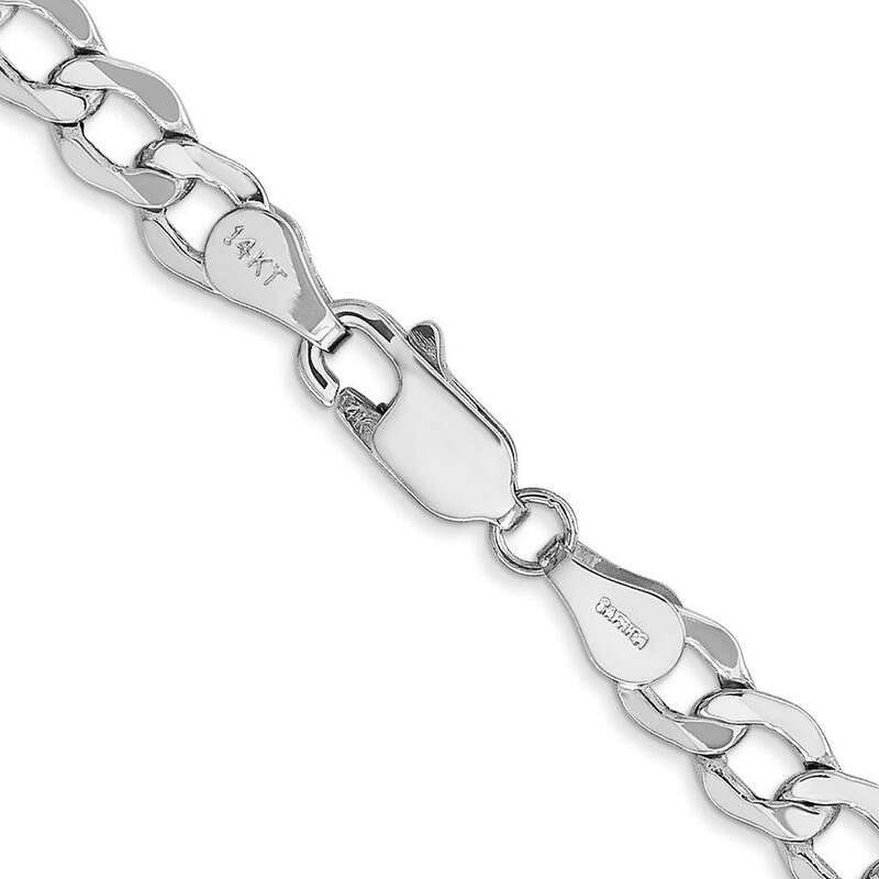 Curata 14k White Gold Hollow Polished Lobster Claw Closure 5.25mm Semi solid Curb Link Chain Bracelet