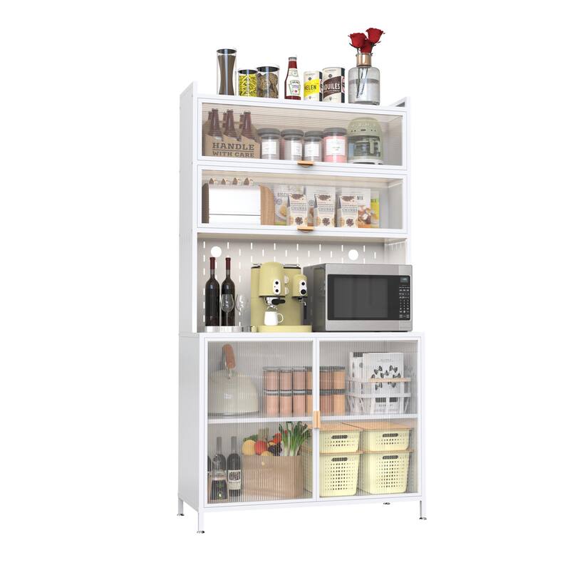 Anmytek 73'' Gray Metal Kitchen Pantry Cabinet with Shelves Enclosed Storage for Kitchen, Dining Room