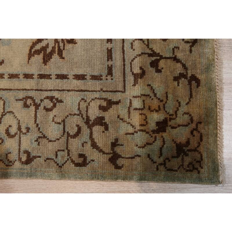 Green Handmade Wool Transitional Rug 12' x 12' - Hand Knotted Natural Dyes Soft Pile Cotton Foundation - N/A