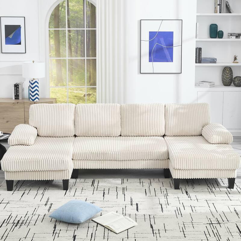 U-Shaped Modular Sectional Sofa with Double Chaise Lounge, Convertible Deep Seat Sleeper Sofa, Velvet Upholstered 4 Seater Sofa