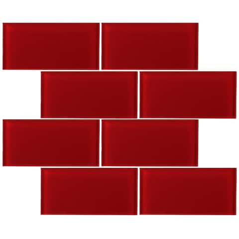 TileGen. 3" x 6" Glass Subway Tile in Red Wall Tile (80 tiles/10sqft.)