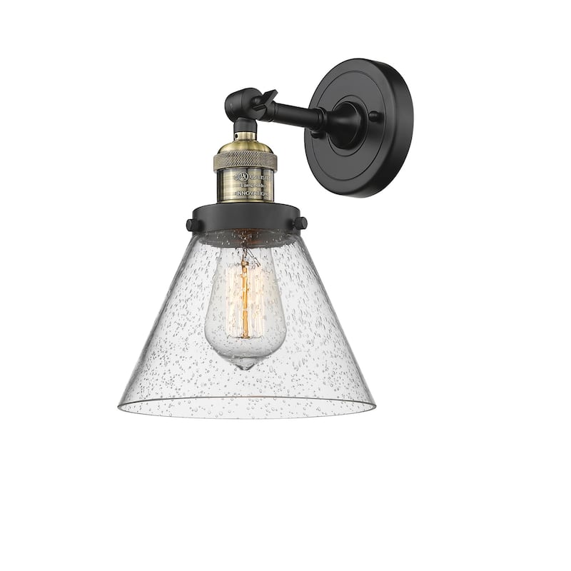 Innovations Lighting Large Cone Single Light 10" Tall Bathroom Sconce - Black Antique Brass / Seedy