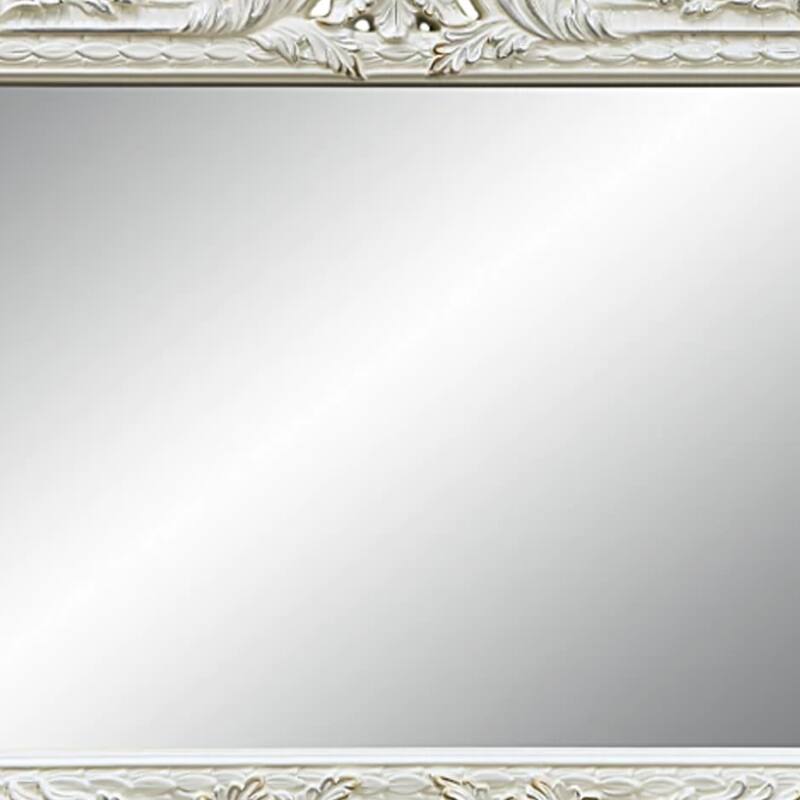 Rox 62 Inch Classic Ornate Carved Mirror, Crowned Top Frame, Wood, White