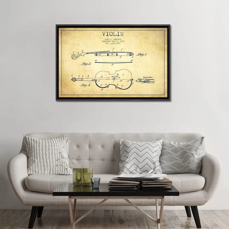 iCanvas "Violin Vintage Patent Blueprint" by Aged Pixel Framed