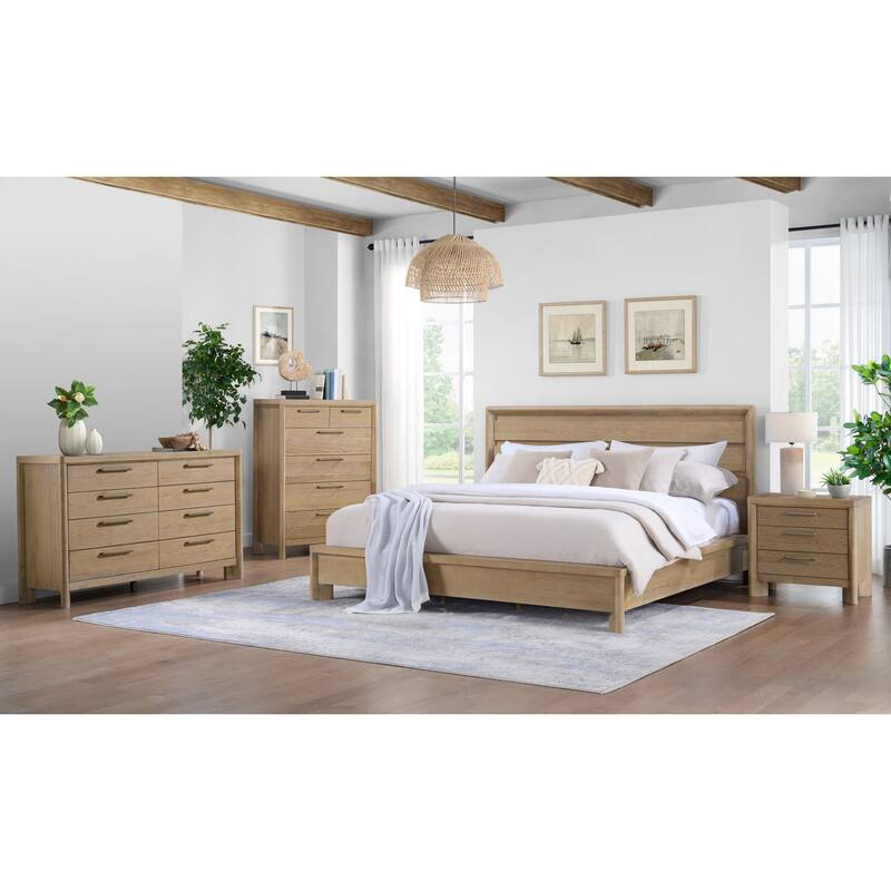 Queen Size Panel Bed Frame with Slats and Unique Headboard