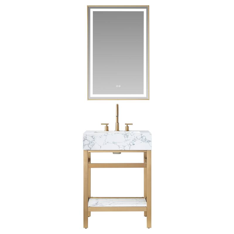 Ecija Bath Vanity, Metal Support with Composite Stone Top and Mirror