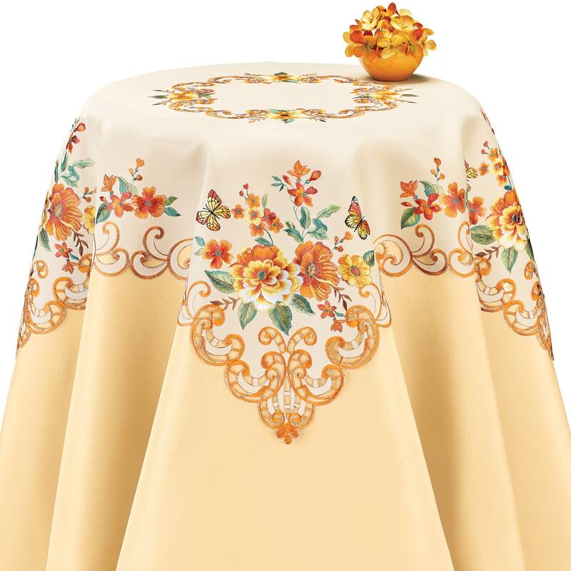 Embroidered Fall Floral Butterfly Table Linens