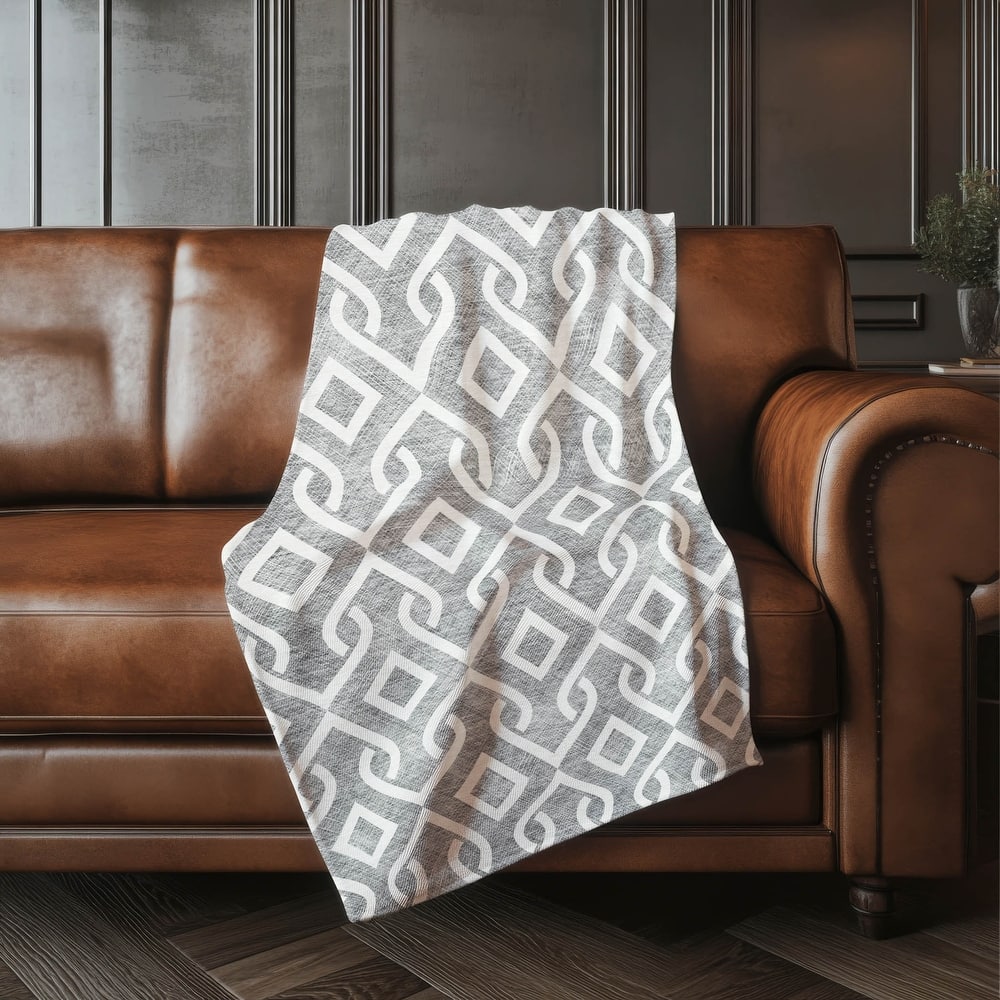 Premium Machine Washable Modern Scroll Sherpa Throw Blanket