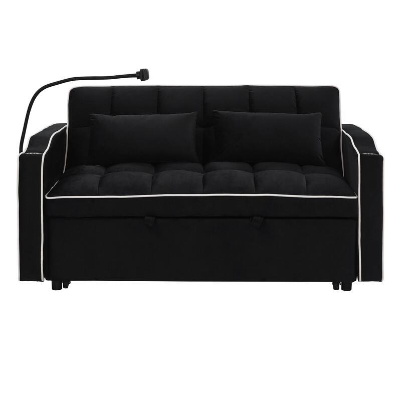 Versatile Foldable Sofa Bed, Modern Loveseat Pull-out Sleeper With Adjustable Back, USB Port and Swivel Phone Stand