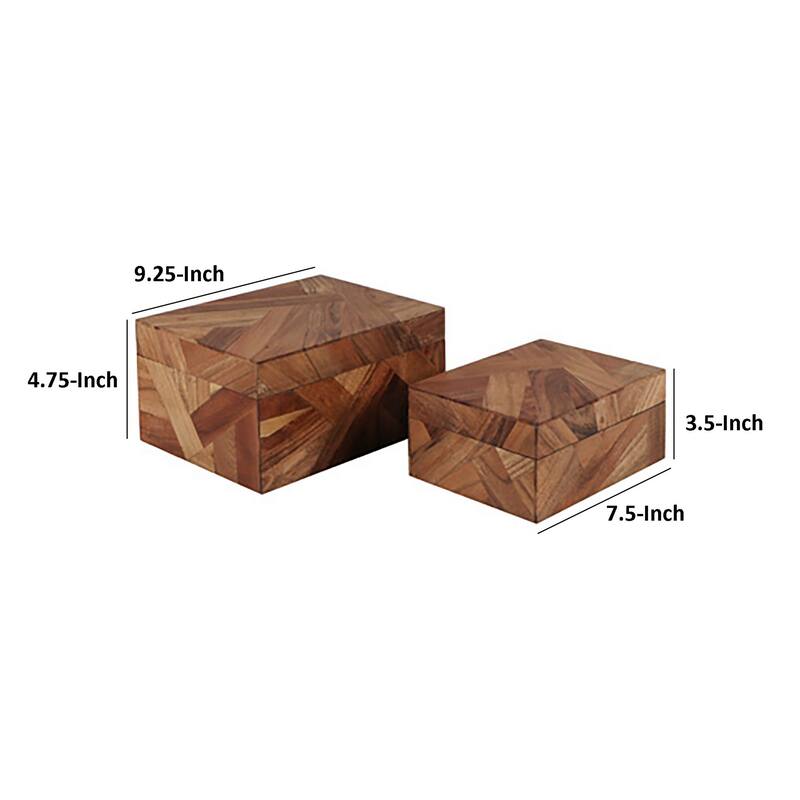 Alia Decor Storage Box Set of 2, Rectangular, Geometric Brown Wood Tones