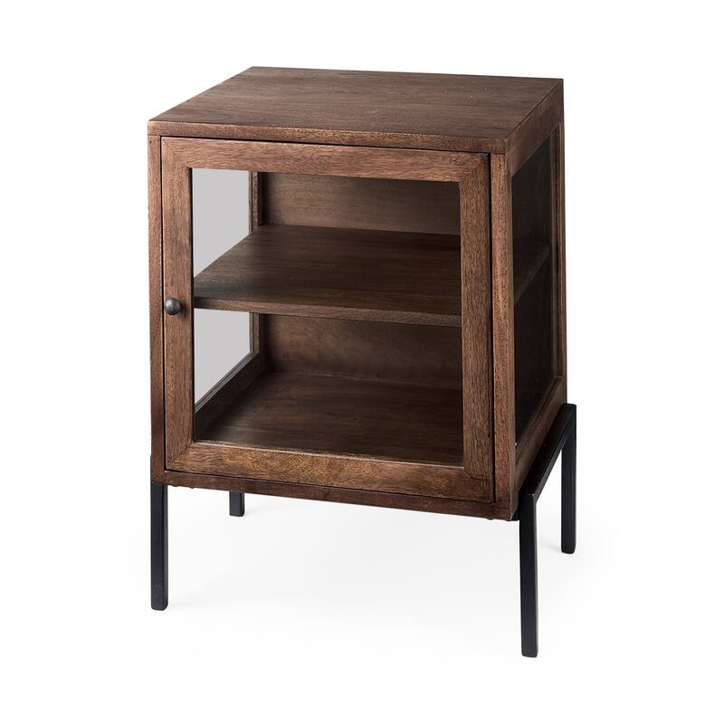 Arelius Light Brown Solid Wood w/ Black Metal Frame End/Side Table - 20.0L x 18.0W x 26.0H - Medium Brown - Wood
