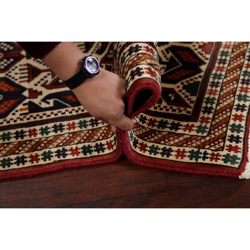 Vegetable Dye Geometric Sirjan Persian Area Rug Handmade Wool Carpet - 3'1" x 4'9"