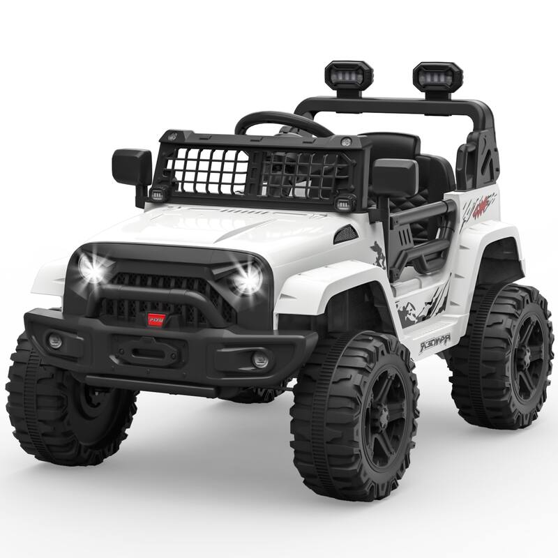 12V Ride on Truck Car with Remote Control and LED Lights - White