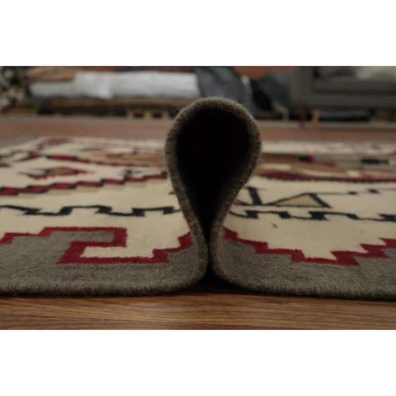 Hand Woven Oriental 100% Wool Carpet Southwestern Tribal Brown Kilim Area Rug - 8' 2'' X 5' 0''