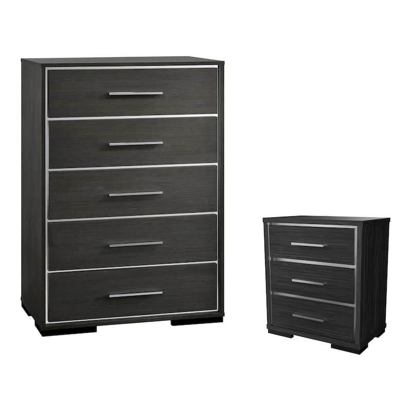 Furniture of America Kastela Contemporary Grey 2-Piece Nightstand and Chest Set with USB Ports