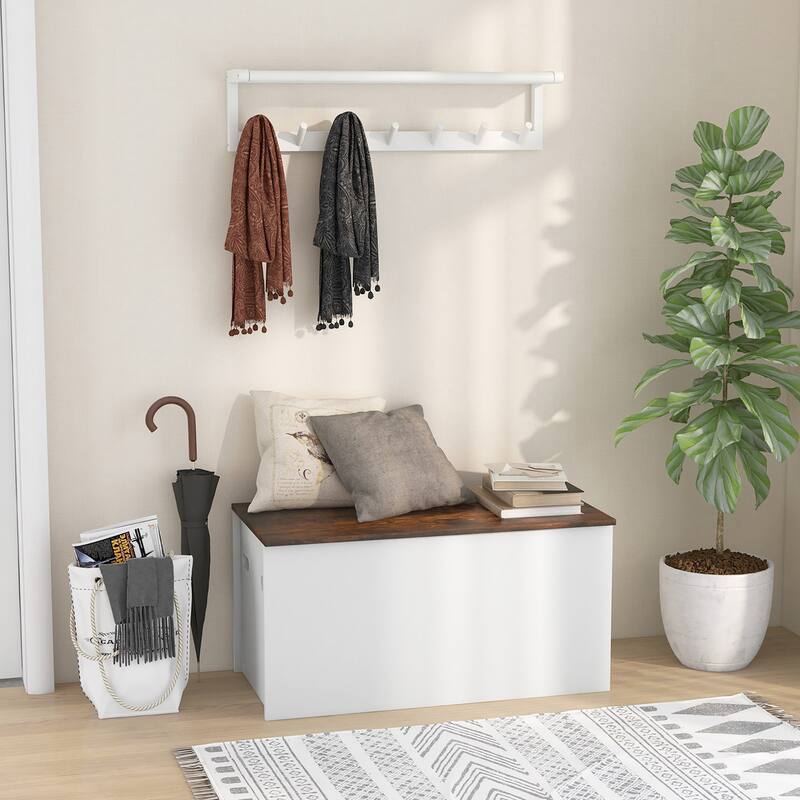 Gymax Flip-top Storage Chest Lift Top Storage Bench Wooden Deck Box - See details