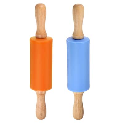 Silicone Rolling Pins for Baking Wood Handle 23.5cm x 4.2cm Blue & Orange - Blue & Orange
