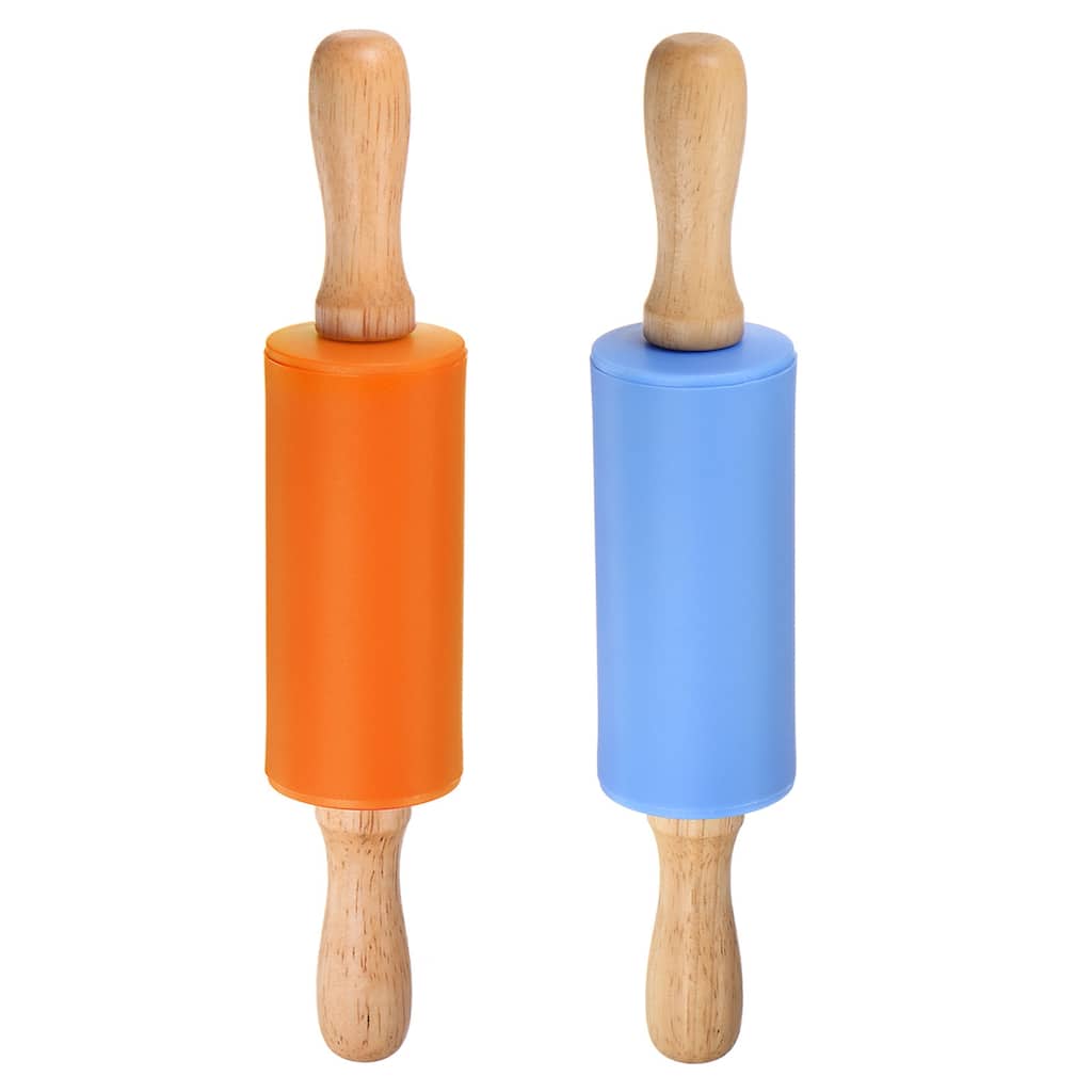 Silicone Rolling Pins for Baking Wood Handle 23.5cm x 4.2cm Blue & Orange - Blue & Orange