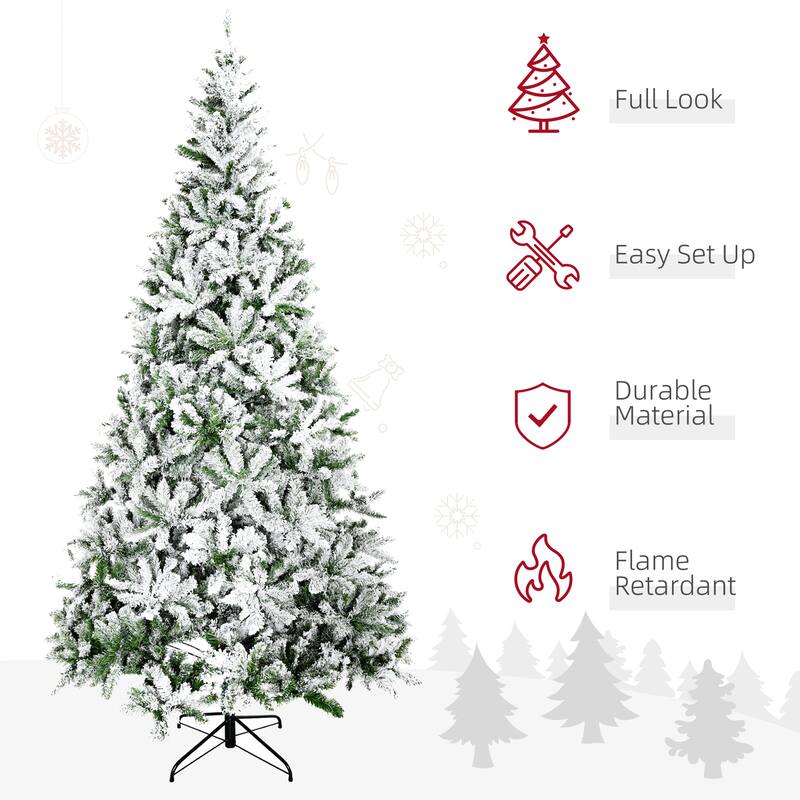 9FT Tall Artificial Christmas Tree with Snow Flocked Tips and Sturdy Metal Stand, Xmas Tree for for Home Holiday Decor