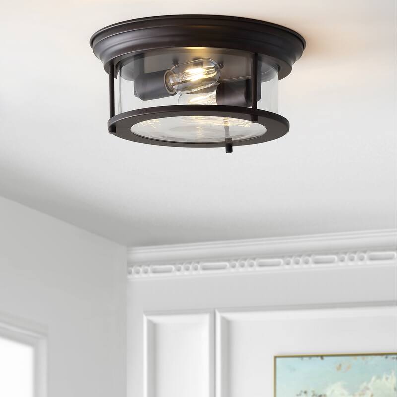 Henry 13.25" Metal/Glass LED Flush Mount, by JONATHAN Y