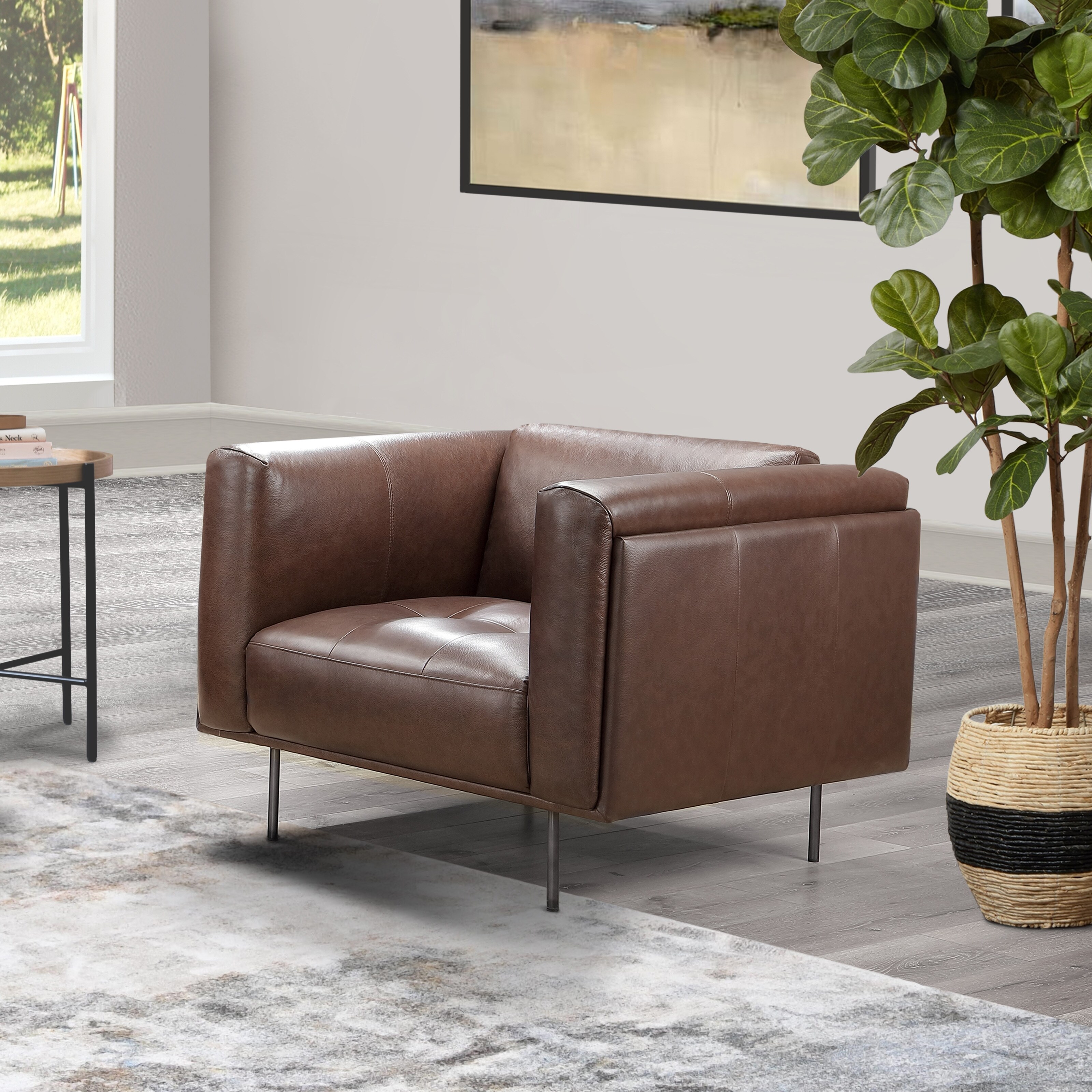 Abbyson Luca Brown Top Grain Leather Chair - Overstock - 35985096