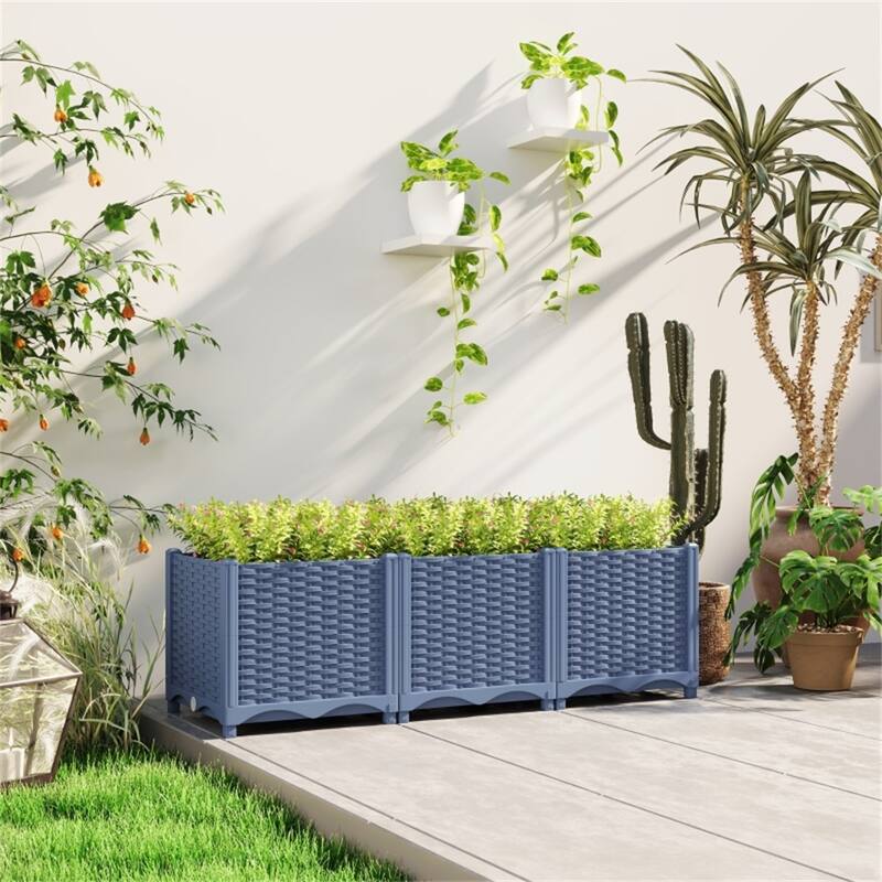 Plastic Garden Bed with Drainage Holes for Indoor and Outdoor Use - 3 - Blue