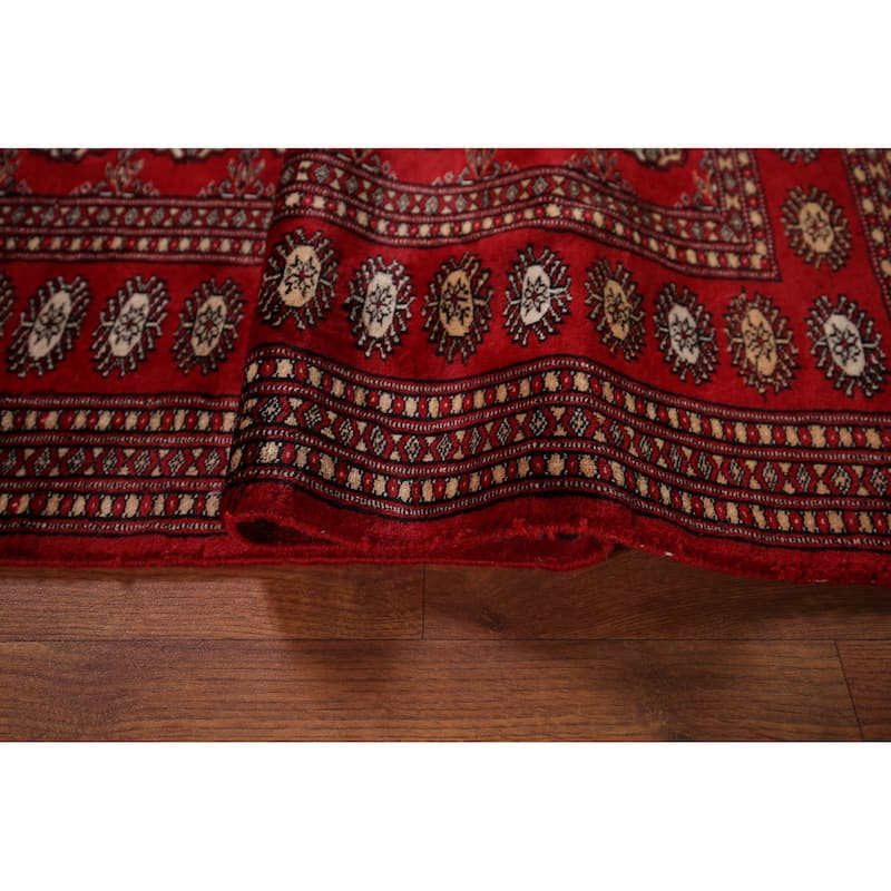 Red Geometric Bokhara Vintage Accent Rug Hand-Knotted Wool Carpet - 3'2" x 5'1"