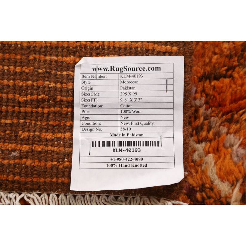 Orange Moroccan Runner Rug Handmade Tribal Wool Carpet - 3'3" x 9'8"