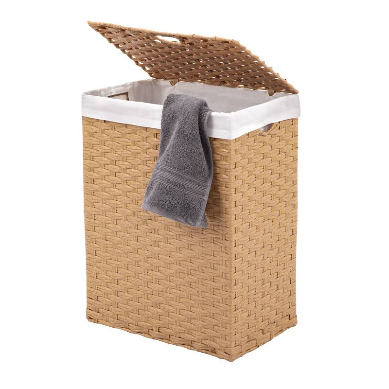 Seville Classics Lidded Foldable Portable Rectangular Laundry Hamper Basket with Washable Liner - Tan