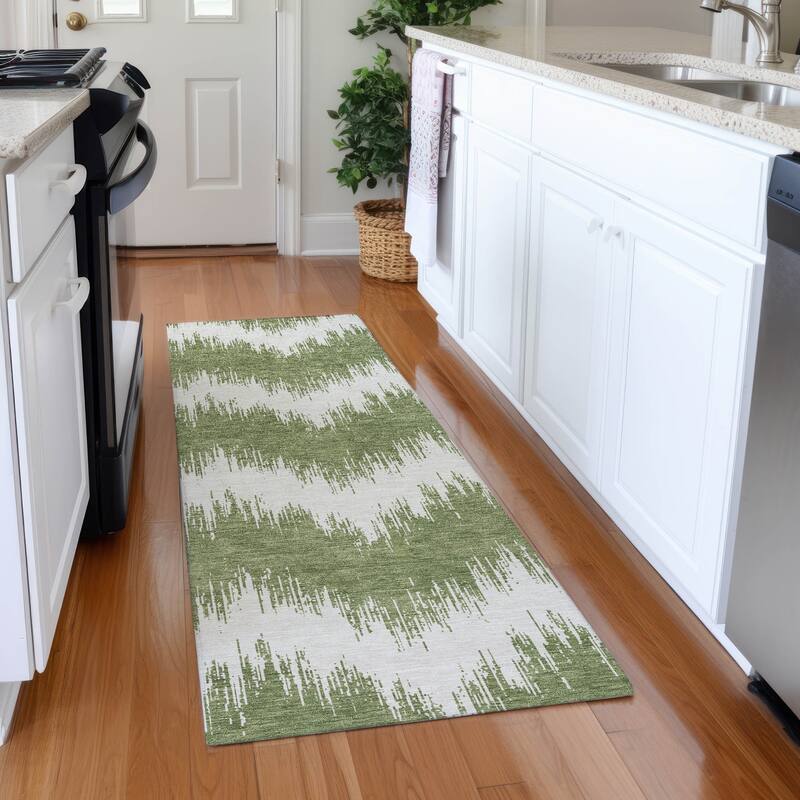 Premium Washable Super Soft Farmhouse Chevron Mayfield Rug - Green - 2'3" x 7'6"