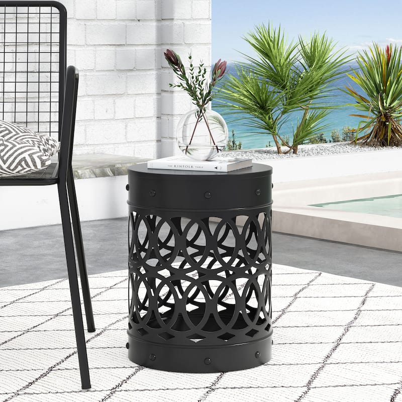 Roomfitters Outdoor Metal End Table - Large, Powder-Coated Weather-Resistant Accent for Patio, Garden, or Balcony - Black