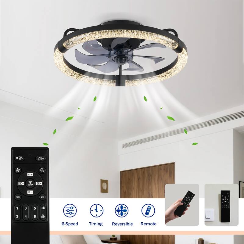 Sofucor 20 Inch Low Profile Ceiling Fan,Dimmable LED Ceiling Fans with Lights and Remote,Modern Flush Mount Fandelier Fans Light