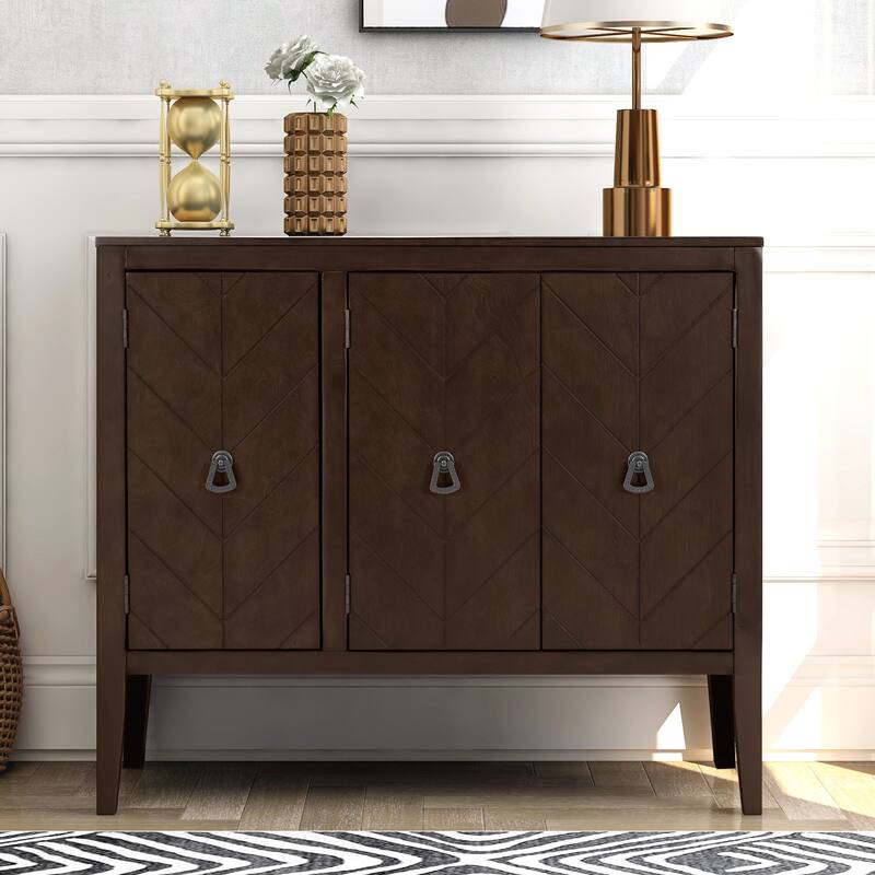 Wooden Storage Sideboard Entryway Cabinets with Adjustable Shelves, Cupboard with 3 Retro Metal Handles & 4 Pinewood Legs - Brown