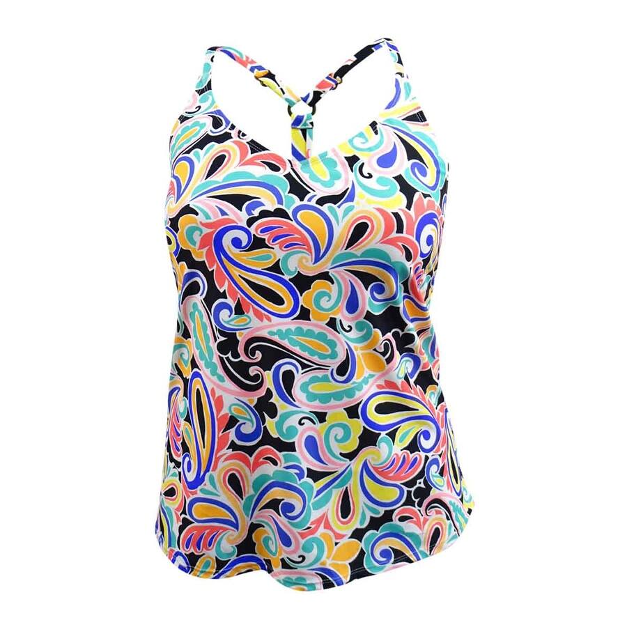 Island Escape Women's Racerback Underwire Tankini Top (10, Black Multi)