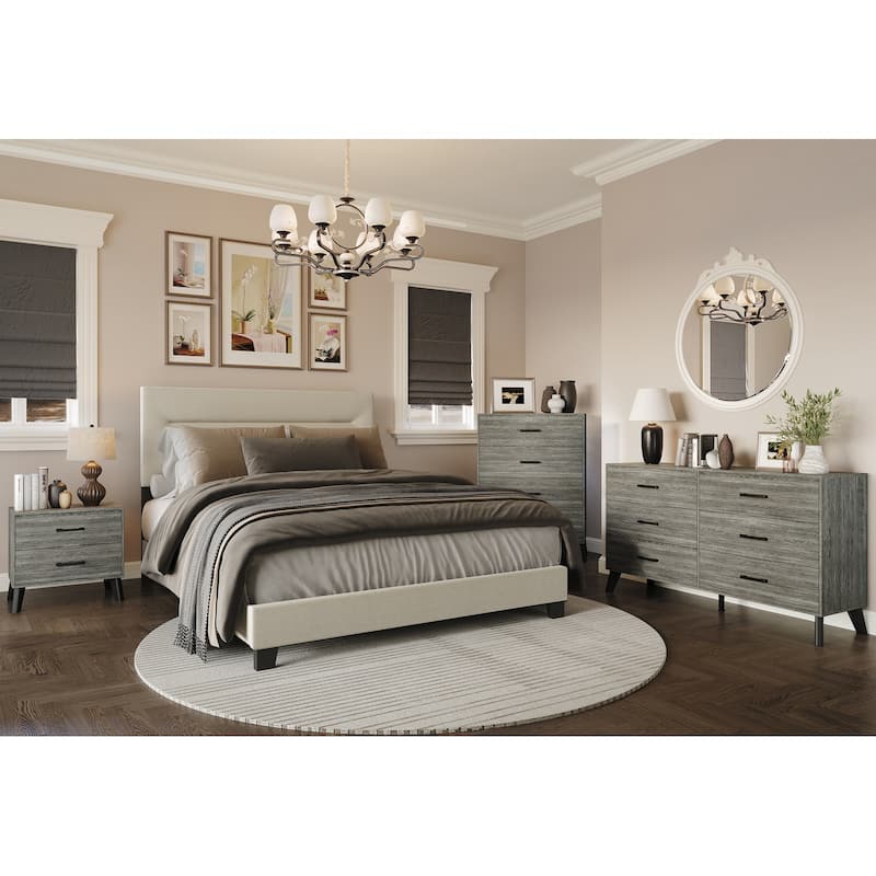 CraftPorch 4-pieces Contemporary Beige Bed with Dark Grey Furniture Bedroom Set