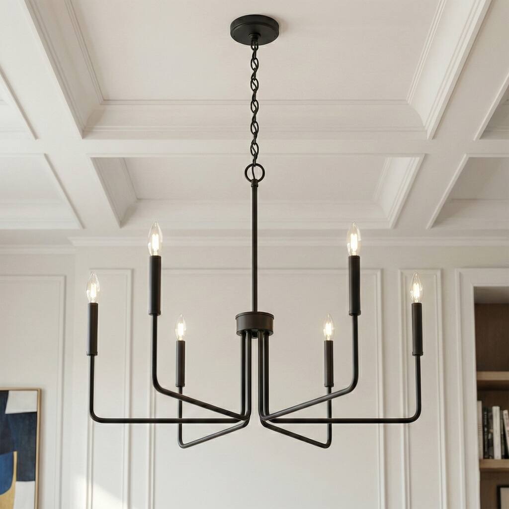 Acroma 6-light Farmhouse Black Linear Candle Chandelier - 28.75 inches