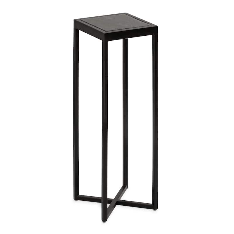 Kate and Laurel Jaspur Square Metal End Table - 7x7x21 - Black - Marble