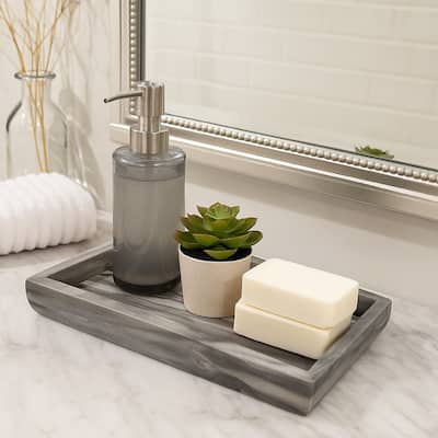 Myla Decorative Marble Tray, Unique Veining Patterns Gray, 14 Inch